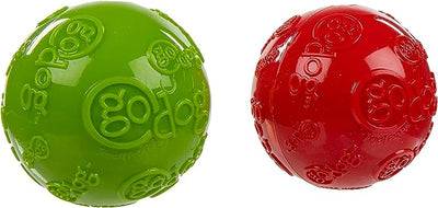 GoDog Lot de 2 balles rebondissantes à rapporter et friandises pour chien Vert et rouge noël