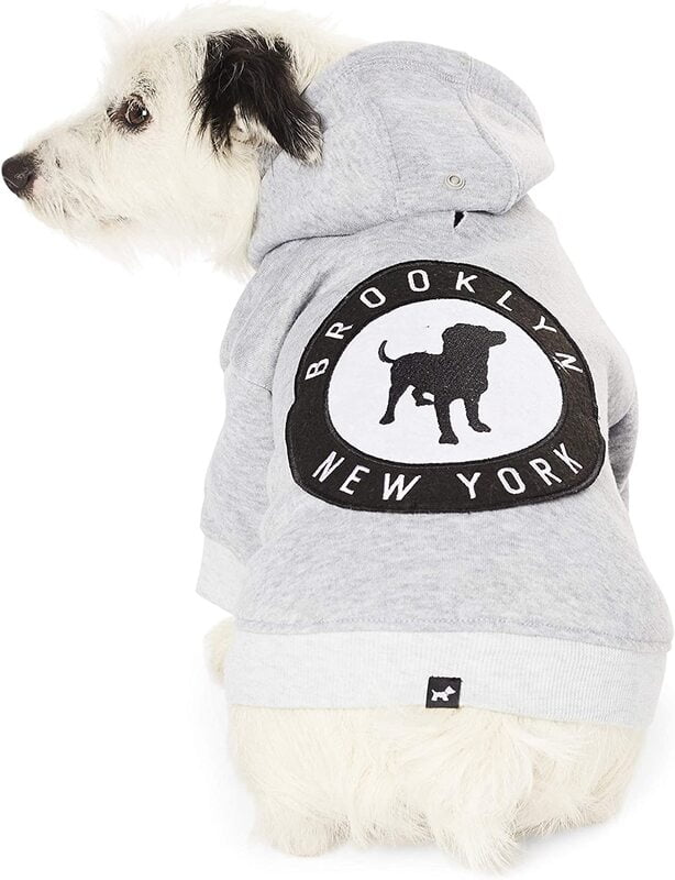 Chandail De Mottelon Gris Avec Capuchon Pour Chien * Brooklyn-New York*