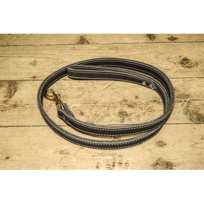 Laisse 3/4" X 48" pour chien, cuir double épaisseur piqué blanc