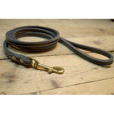 Laisse 1/2" X 72" pour chien, cuir pleine fleur double épaisseur piqué blanc